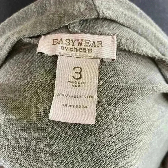 Easywear by Chicos Knit light breezy Cardigan Pocket Moss Hunter Green Women 3 - Picture 7 of 10